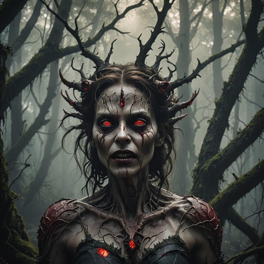 Eerie Deadite Woman Portrait in Dark Fantasy Style