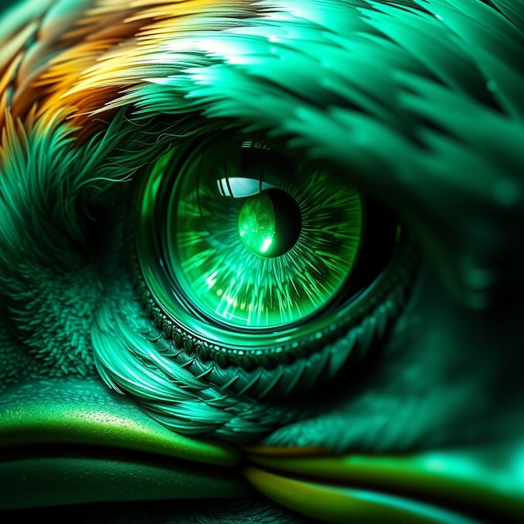 Emerald Eagle Eye: Hyperrealistic Shimmering Brilliance