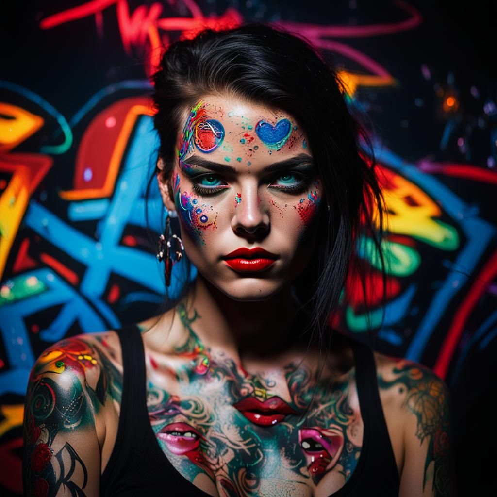 Radiant Graffiti Portrait of Woman on Stage