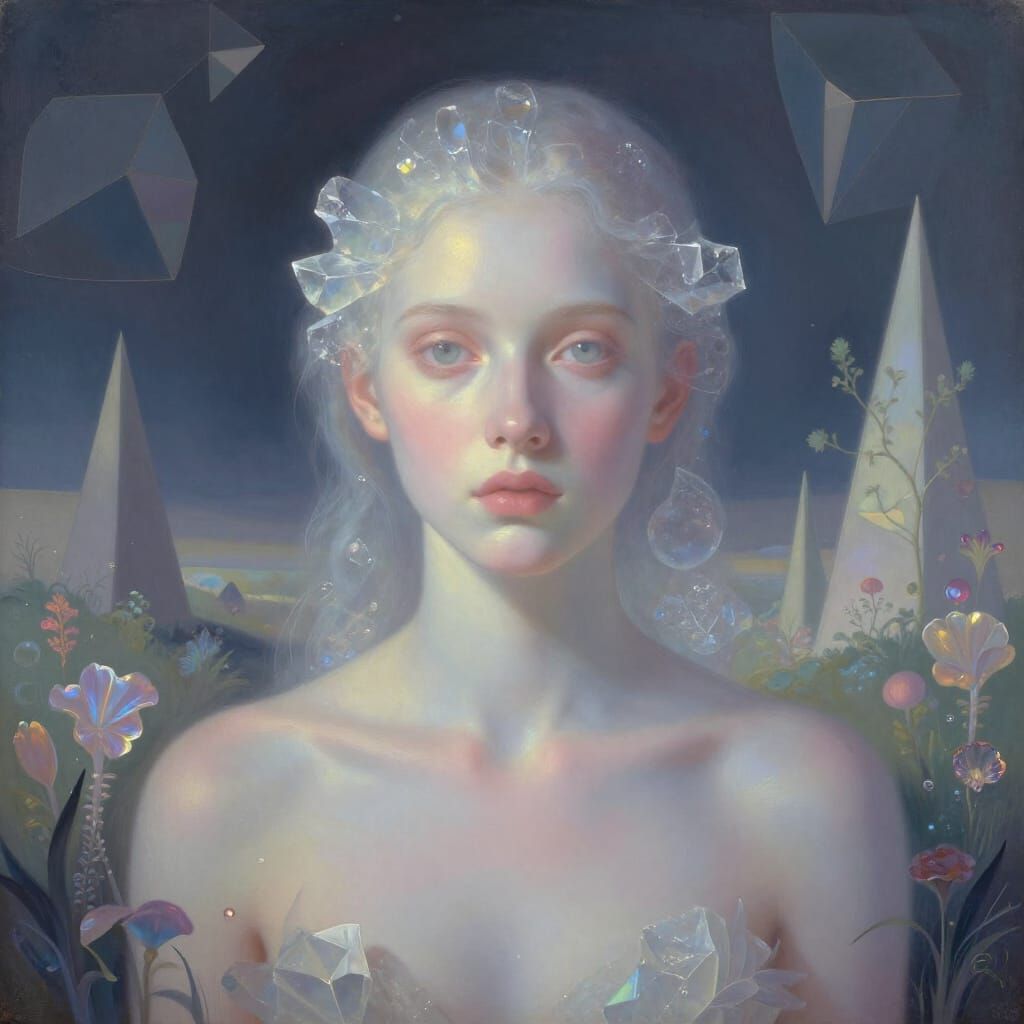 Crystalline Woman in Ethereal Surreal Landscape