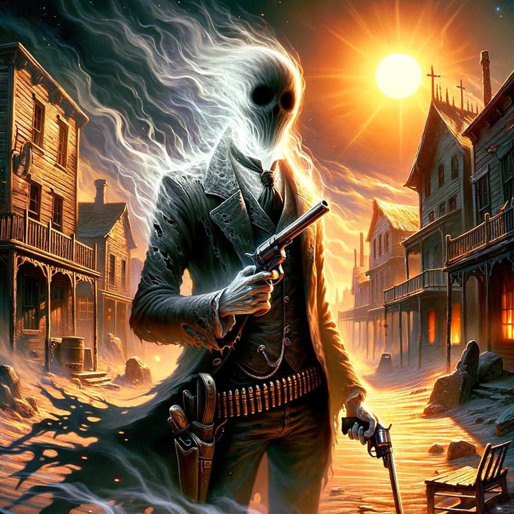 Spectral Gunslinger in Ghost Town: Gothic Art Style