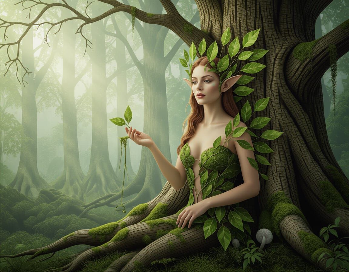 Elegant Dryad Creature of Leaves, Bark and Moss