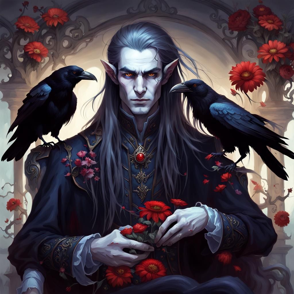 Elf Lich with Ravens in Victorian Setting