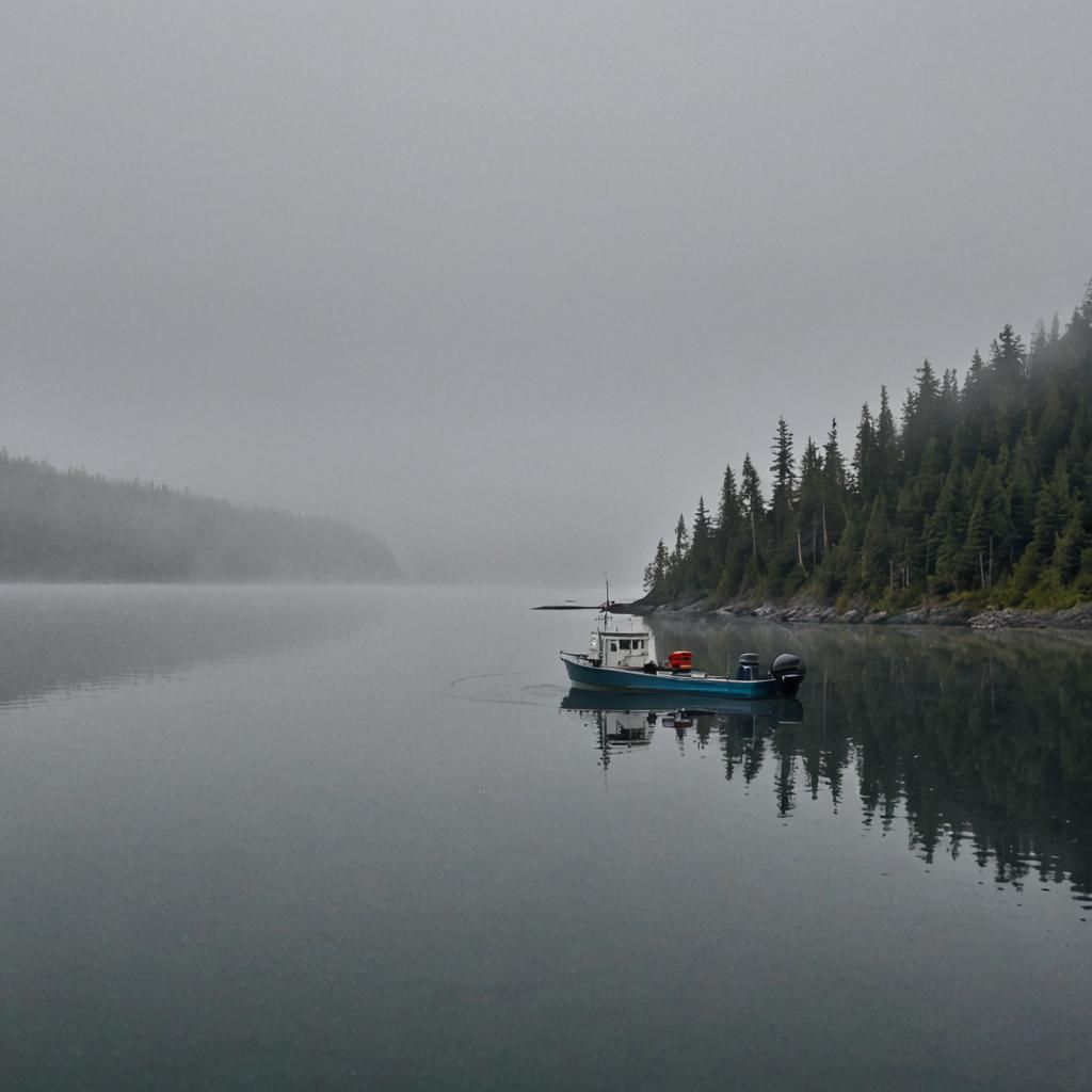 Lone Boat on Still Waters of Katchemak Bay