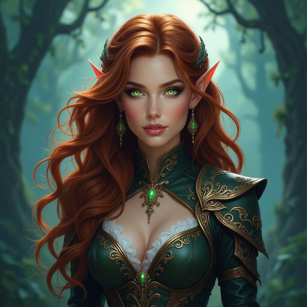 Beautiful Elf Woman in Enchanted Forest