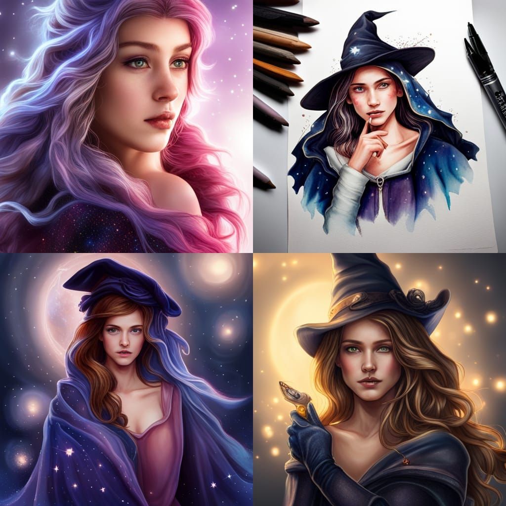 Hyperreal Witch in Starry Galaxy Cloak