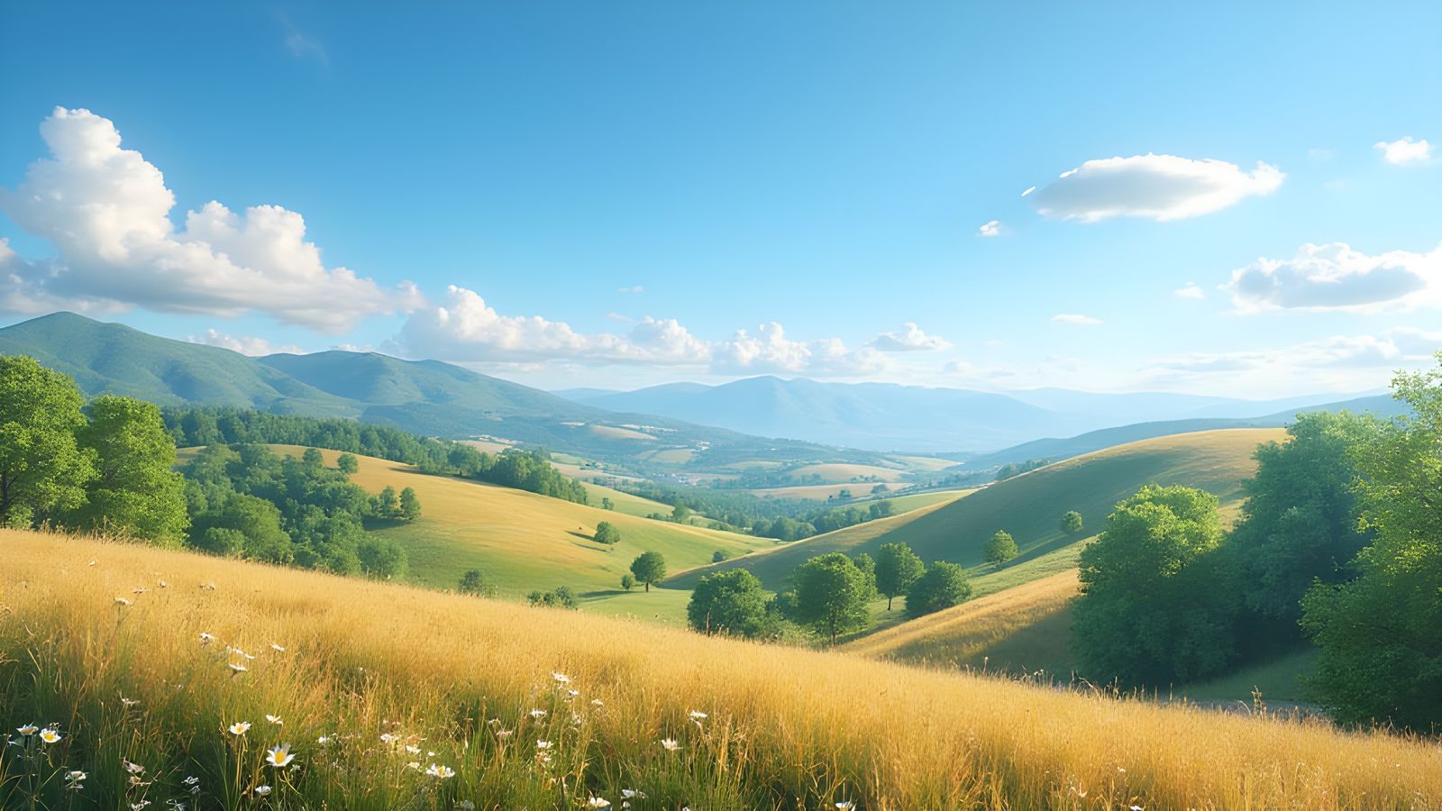 Anime Countryside Landscape in Summer Morning Light