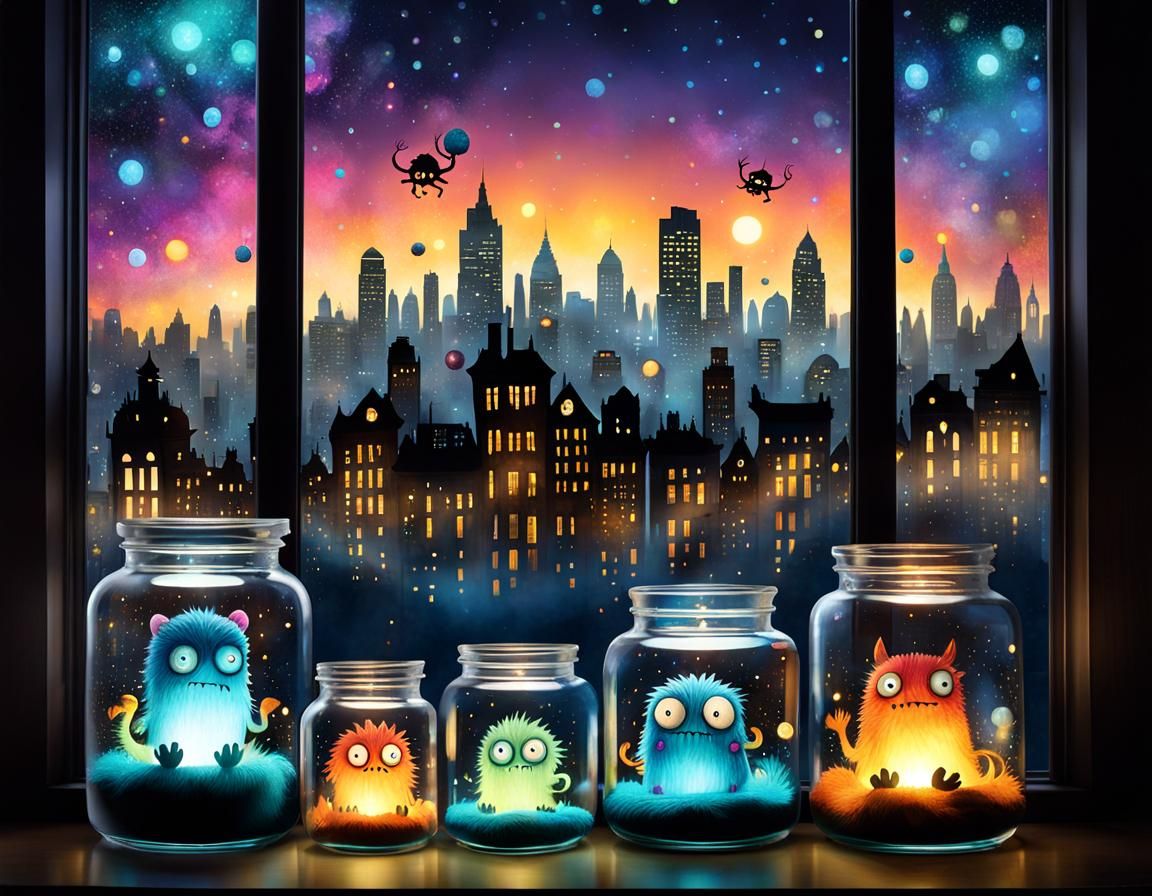 Silly Monsters in Jars Fantasy Display