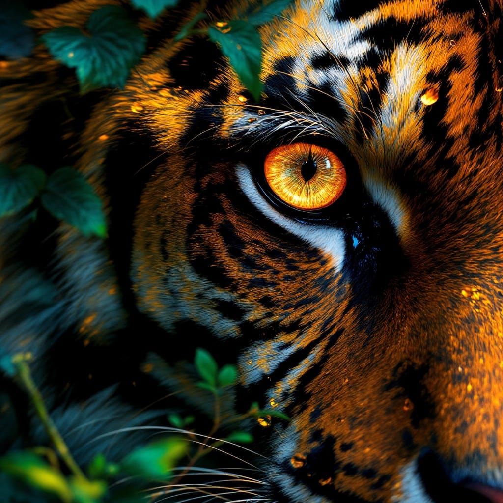 Golden Tiger's Eye in Vibrant Rainforest