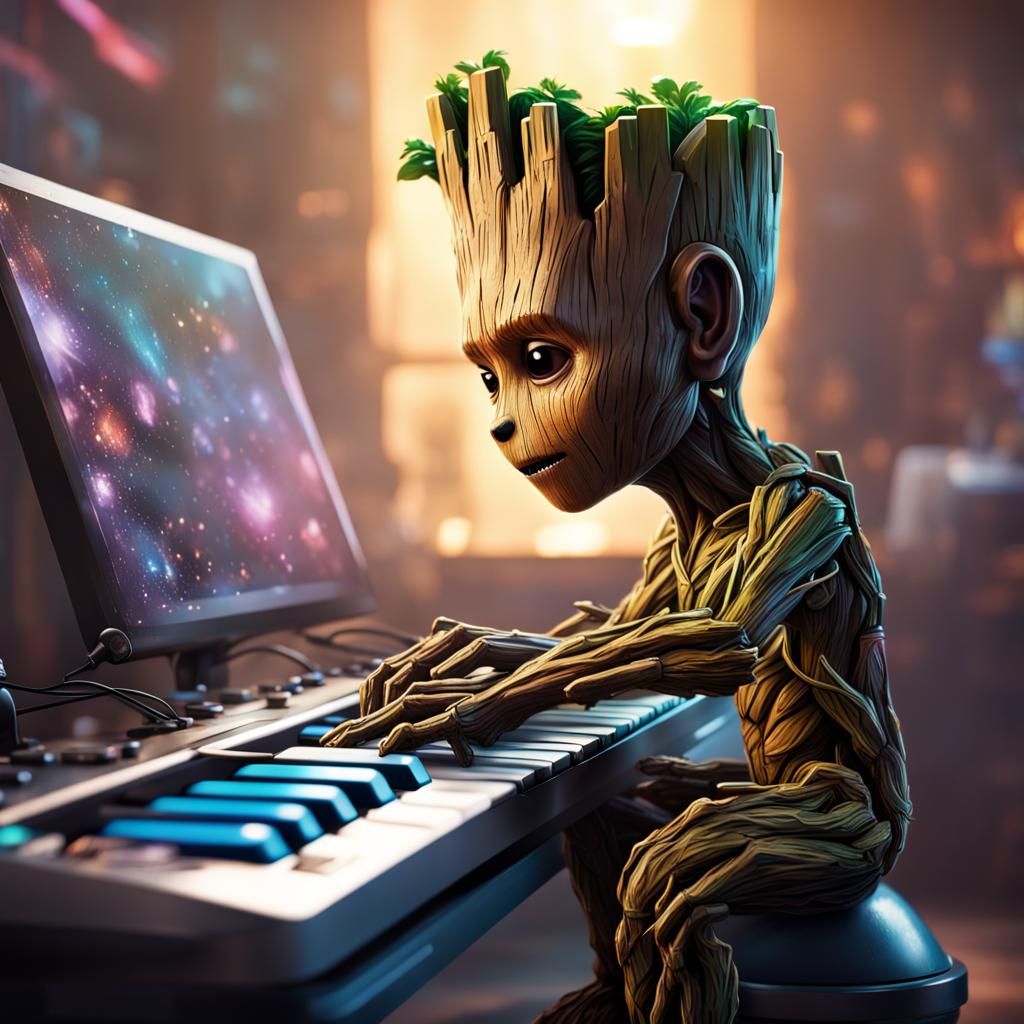 Baby Groot Plays Roblox: Hyperrealistic Concept Art