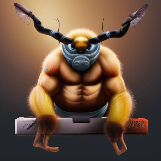 Gigantic Muscular Bee in Epic Pose, Ultra-Detailed