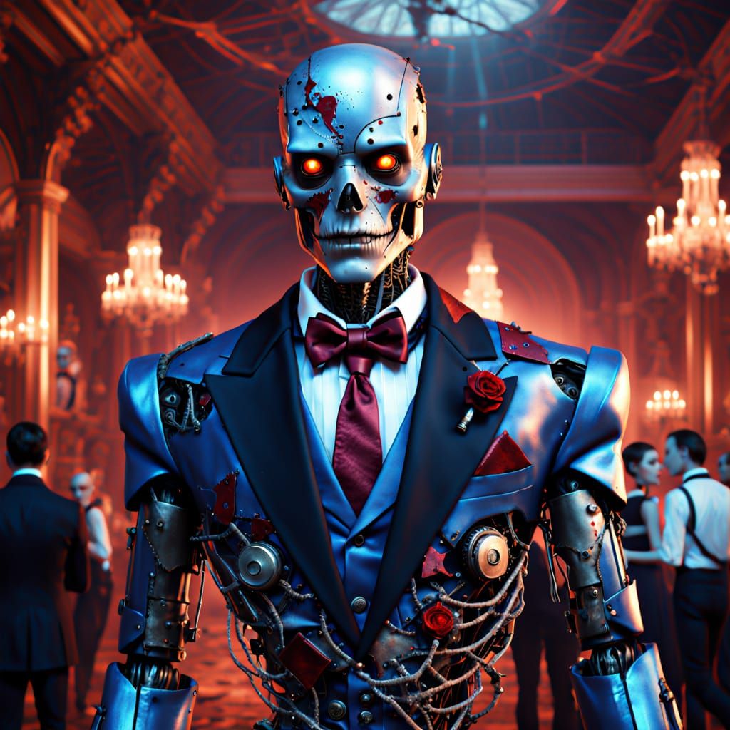 Robot Zombie at Prom in Eerie Ballroom