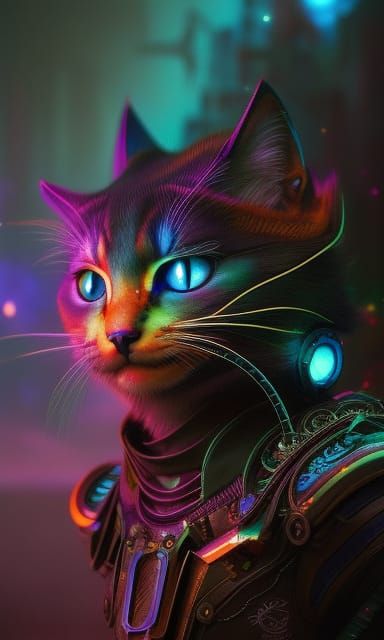 Celestial Cat in Dark Cyberpunk Fantasy Art