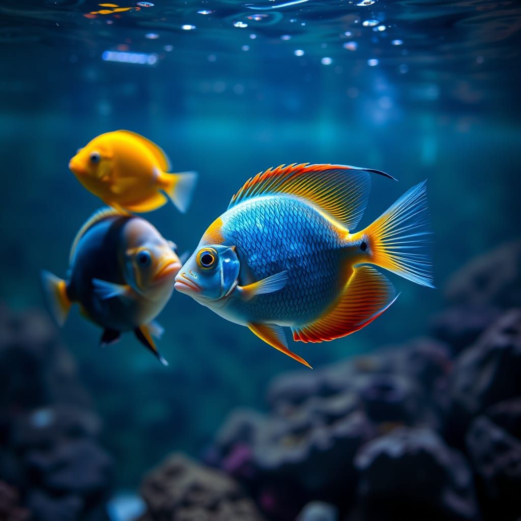 Exotic Fish Swim in Hyperrealistic Aquarium