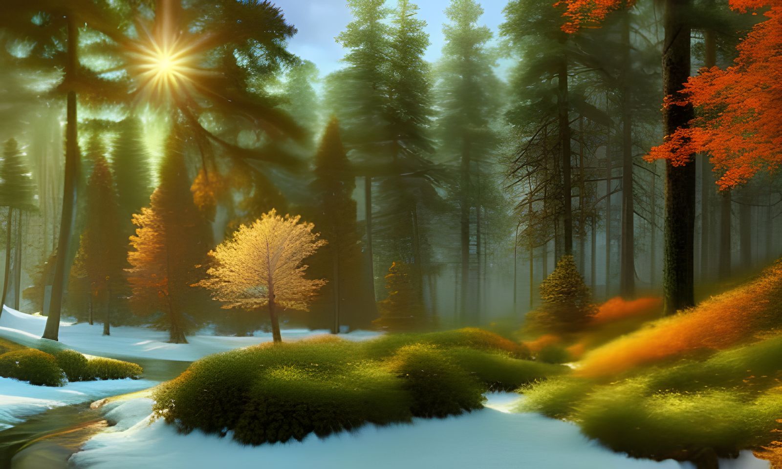 Winter Forest Photograph with Sunshine and Snow