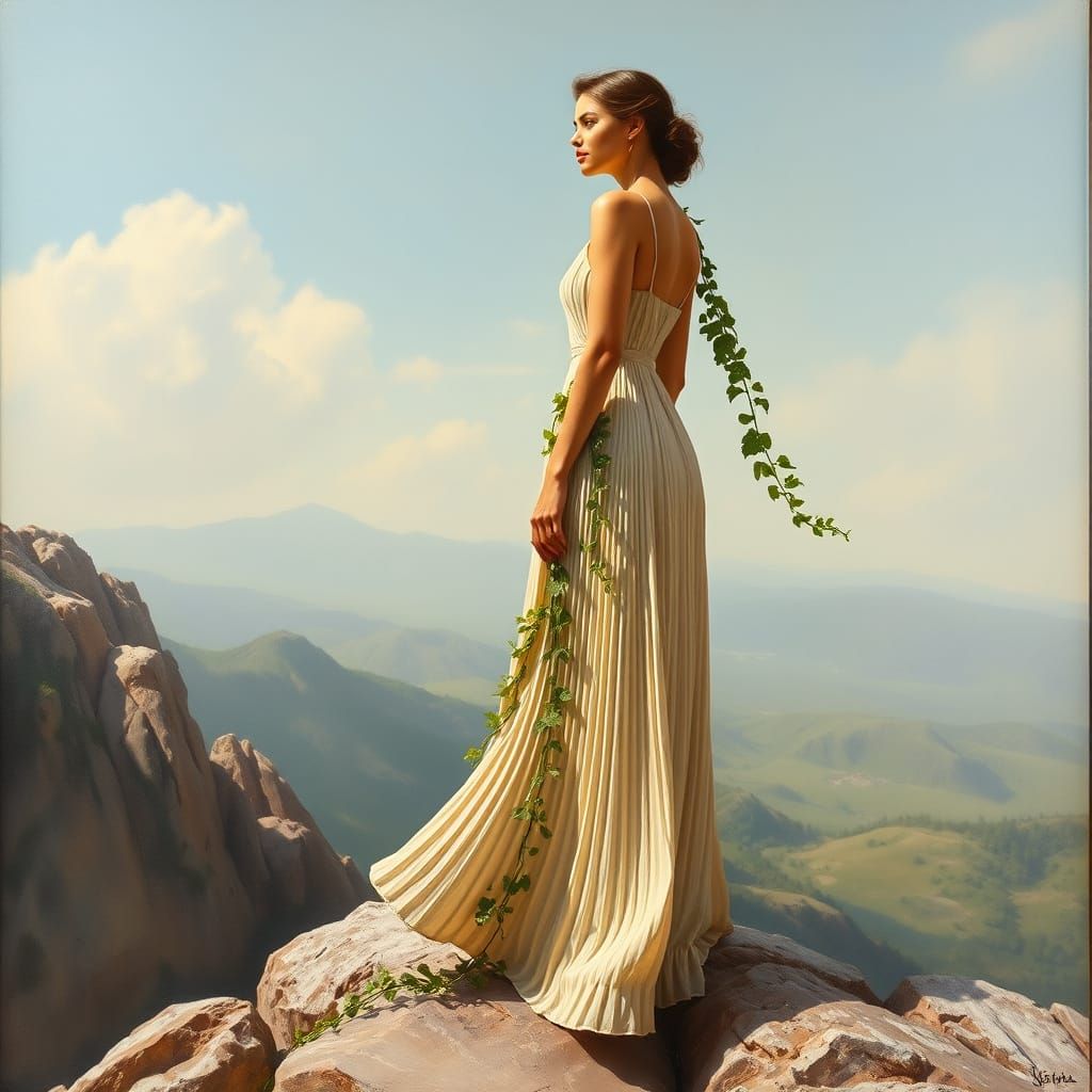 Dreamy Woman on Olympus Mons in Pleated Linen