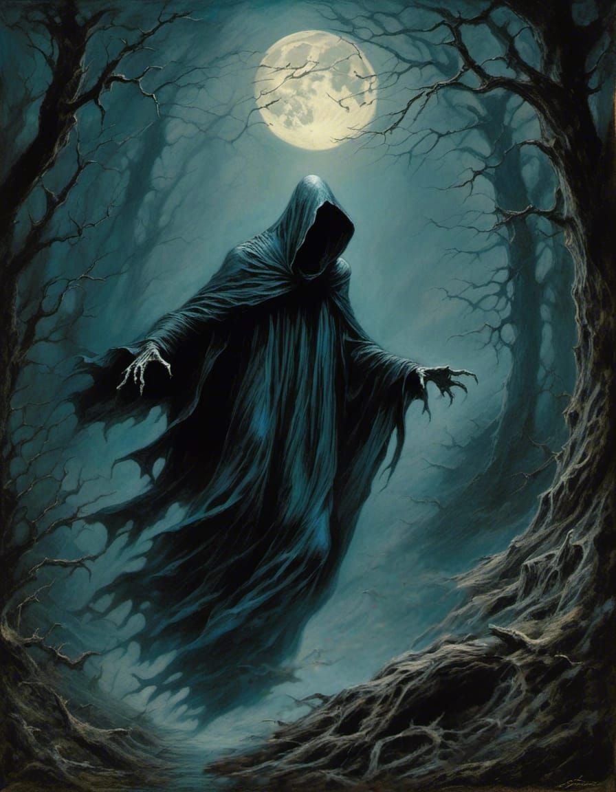 Ominous Dementor in Dark Forest, Macabre Minimalism