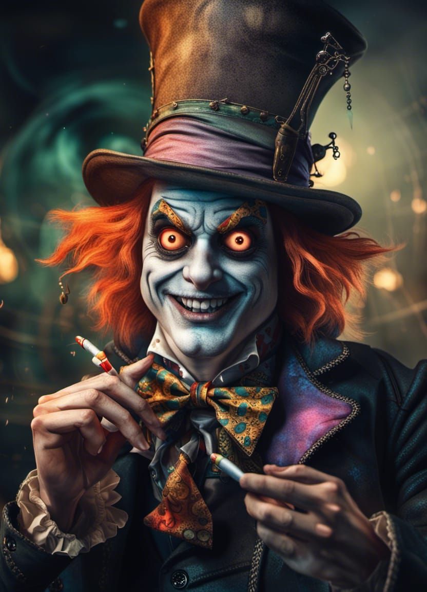 Demented Mad Hatter with Glowing Eyes, 3D Render
