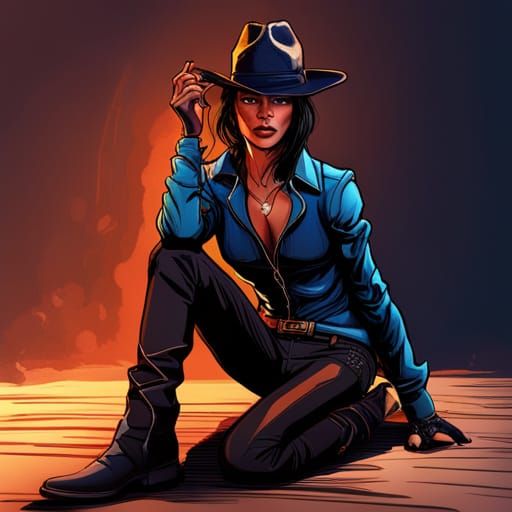 Hyperrealistic Cowgirl Assassin in Spaghetti Western Style