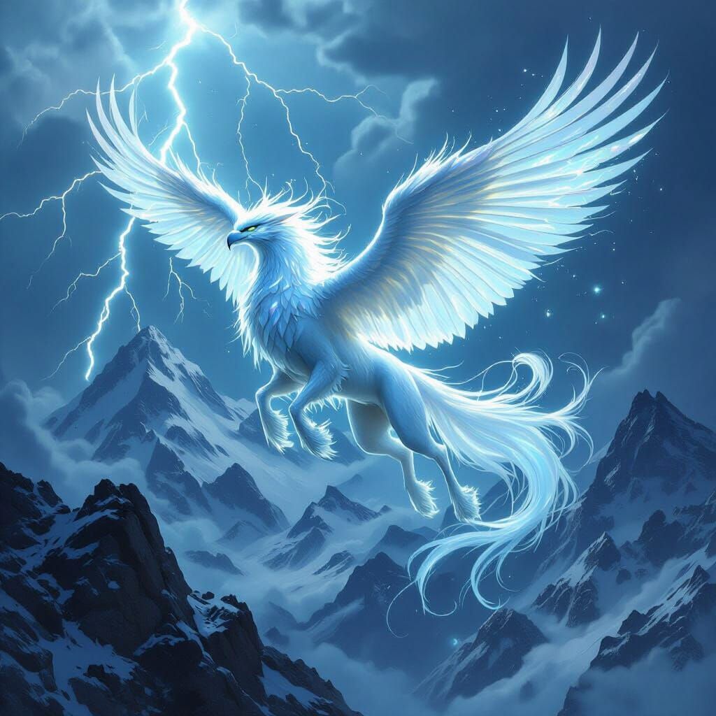 Spectral Gryphon Soaring Over Mountains in Digital Painting ...