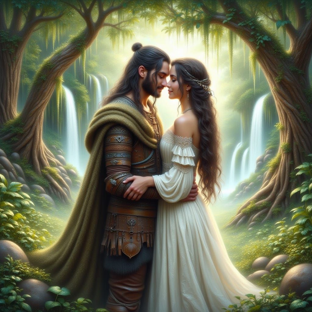 Aragorn and Arwen in Ethereal Elven Forest