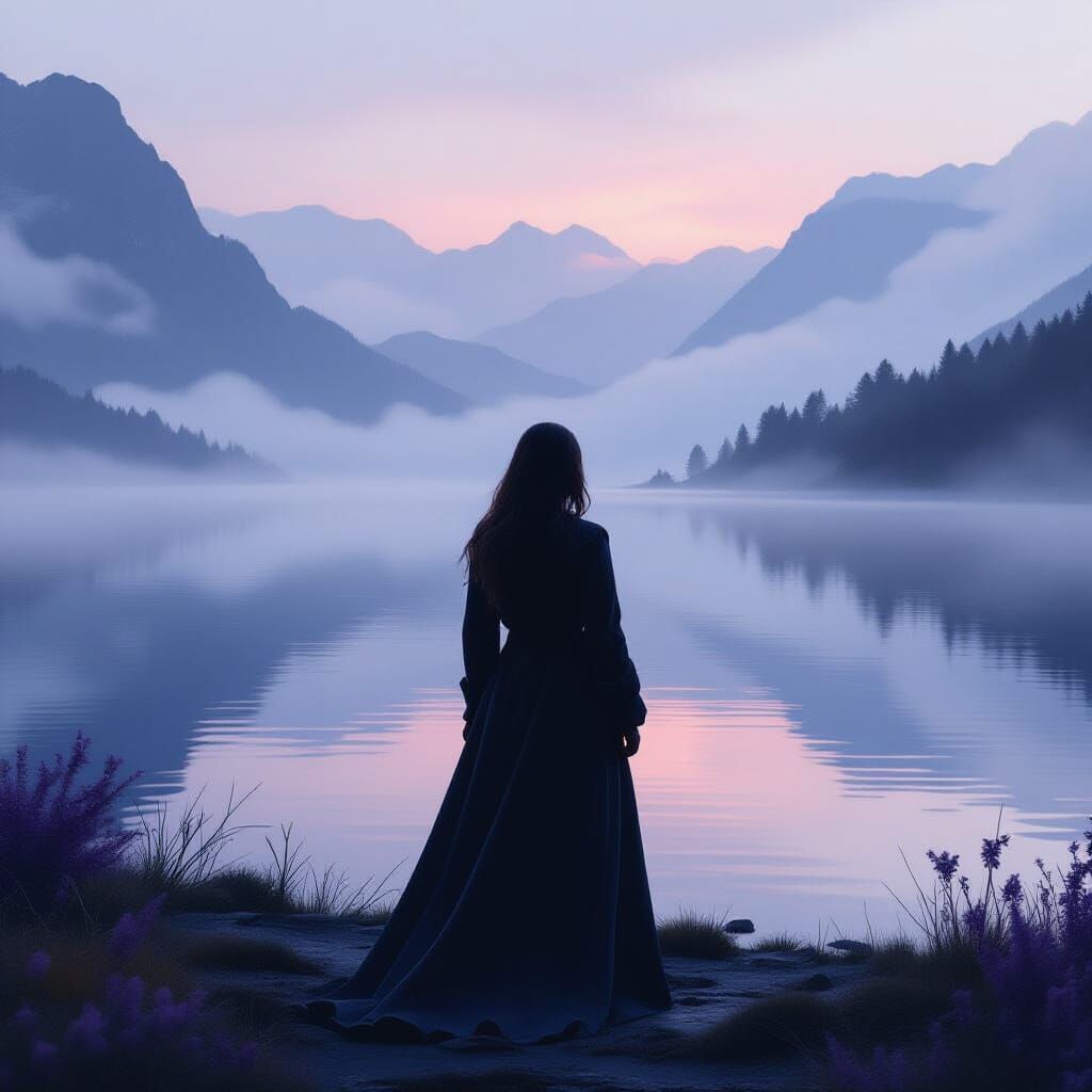 Mystical Woman in Hyperrealistic Landscape Art