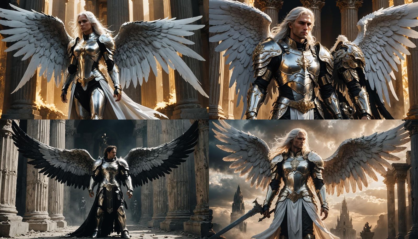 Fallen Angel with Black Wings and Silver Armor