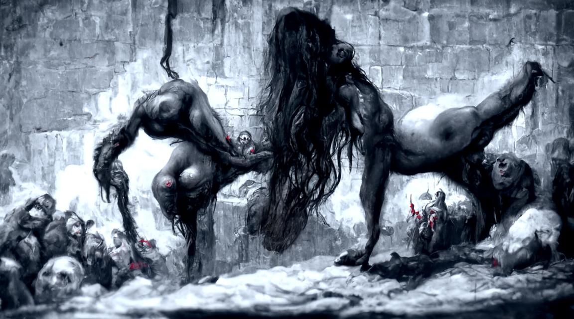 Eerie Wall of Sinister Vaginas in Dark Fantasy Style