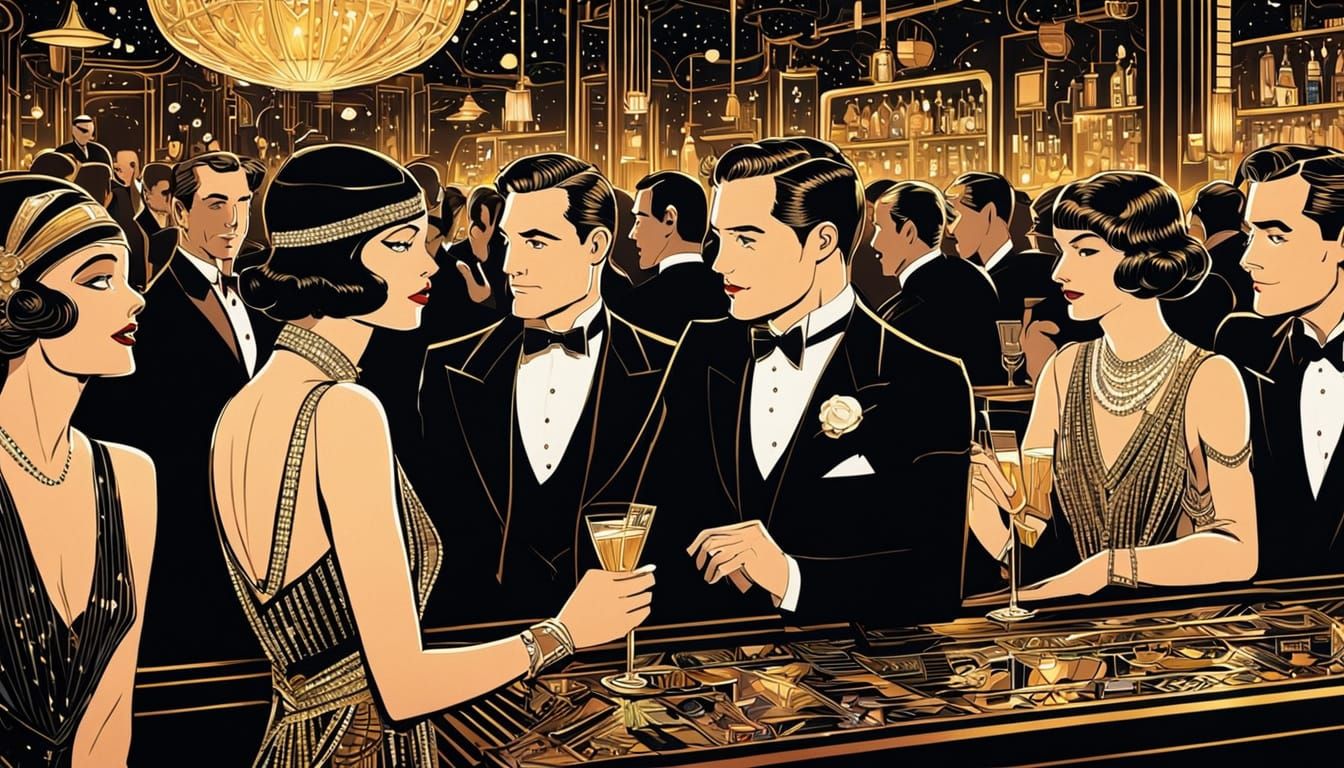 Art Deco Bar Scene with Flapper Dresses