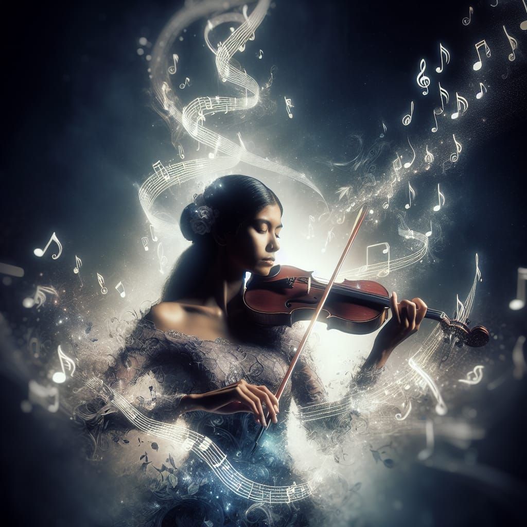 Ethereal South Asian Violinist in Dreamlike Setting