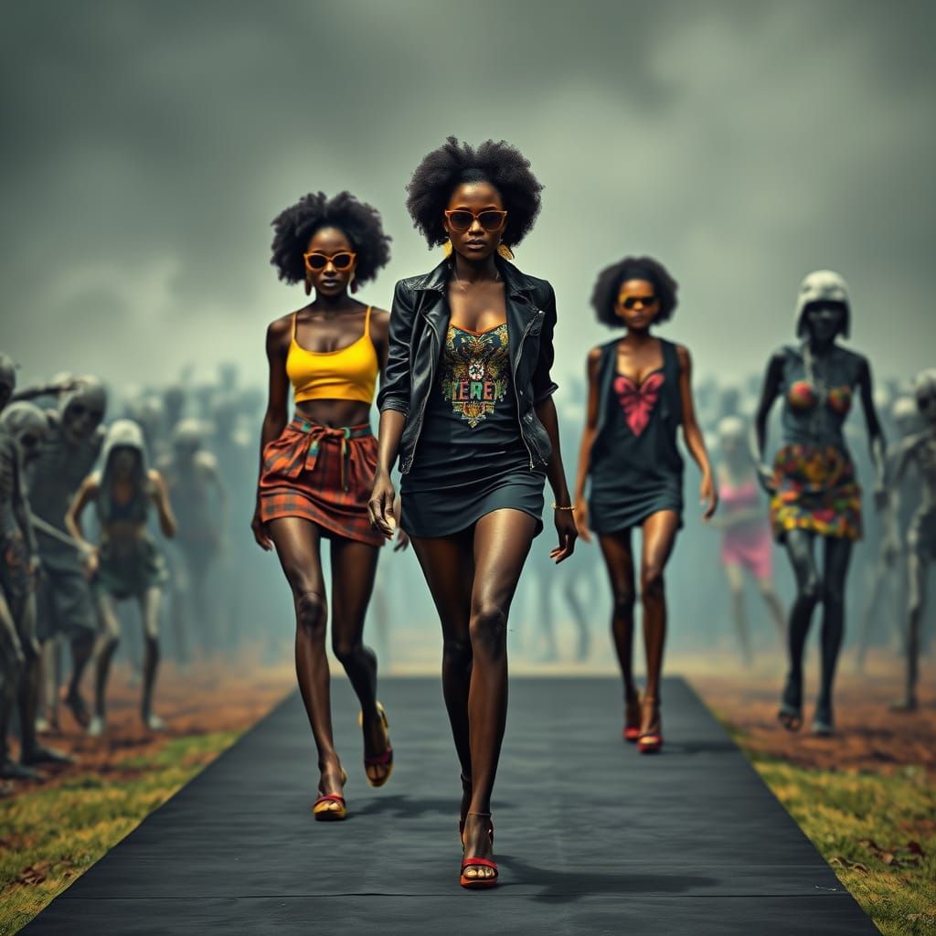Vibrant Summer Fashion Show with Dark Skinned Women Amidst a...