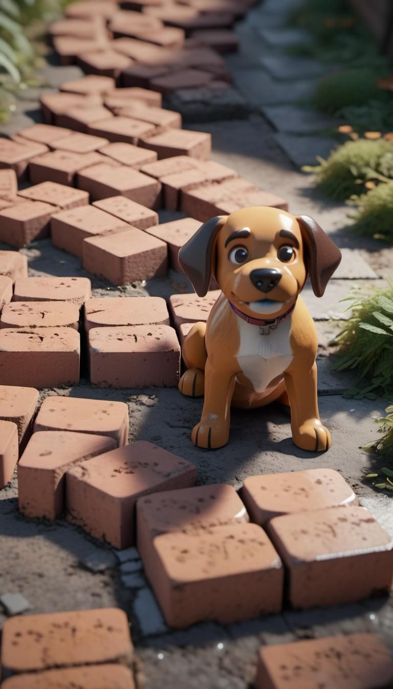 Dog-Shaped Bricks Form a Path in Matte Painting