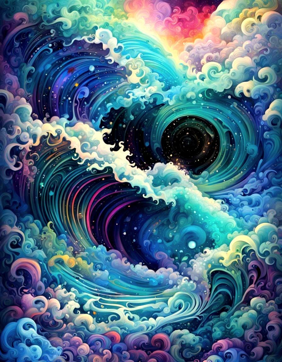 Ethereal Cosmic Seascape in Vibrant Prismatic Colors