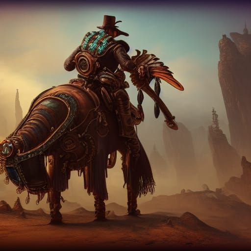 Plasmoid Steampunk Cowboy in Detailed Matte Painting