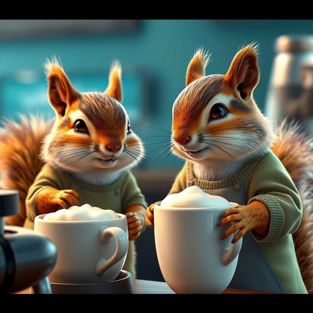 Cute Squirrels as Anime Coffee Baristas in Stunning 3D Art