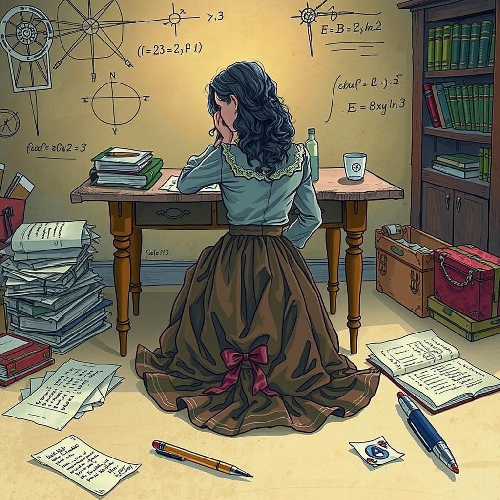 Victorian Woman Solves Schrödinger Equation in Comic Style
