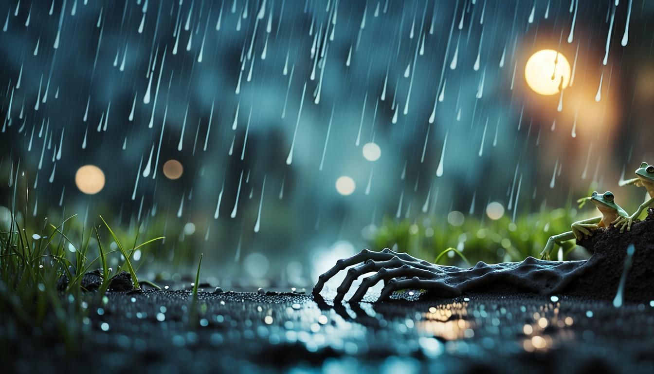 Graveyard Frog Perspective in Rainy Watercolor