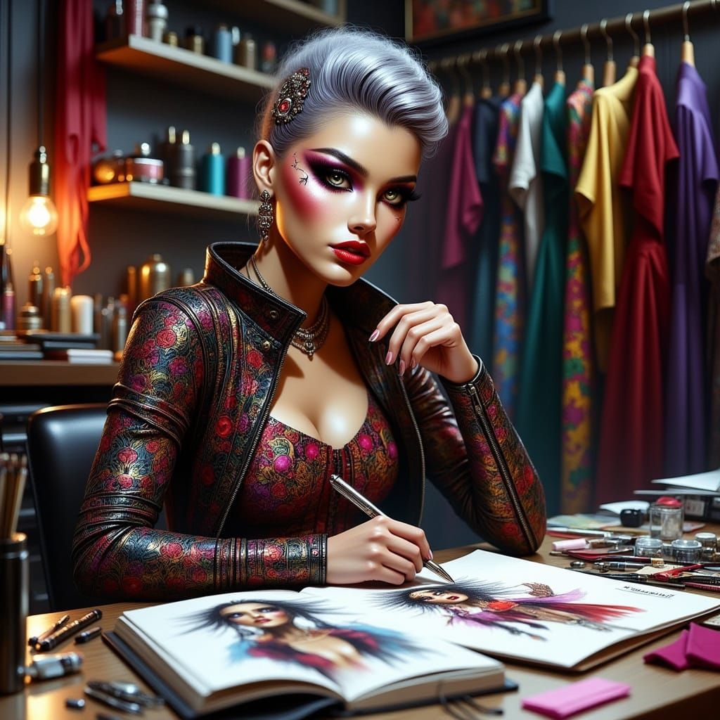 Fashion Designer at Work in Modern Studio