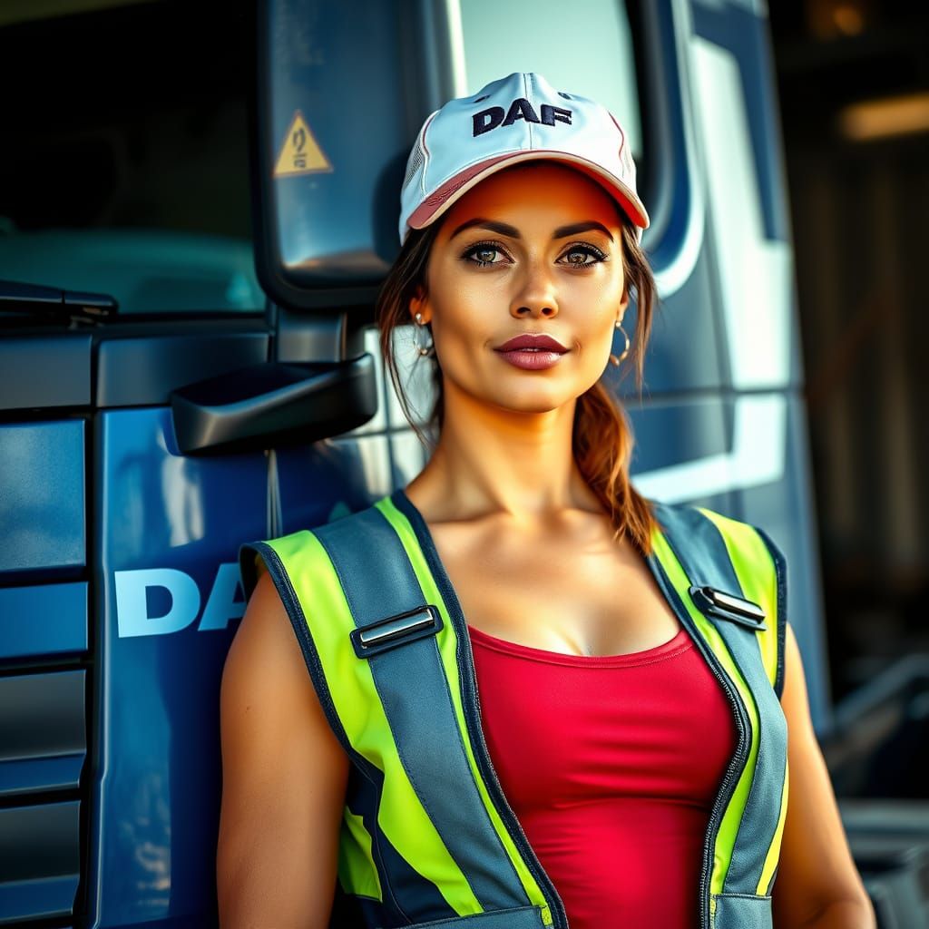 Photo-Realistic Portrait of Woman Truck Driver