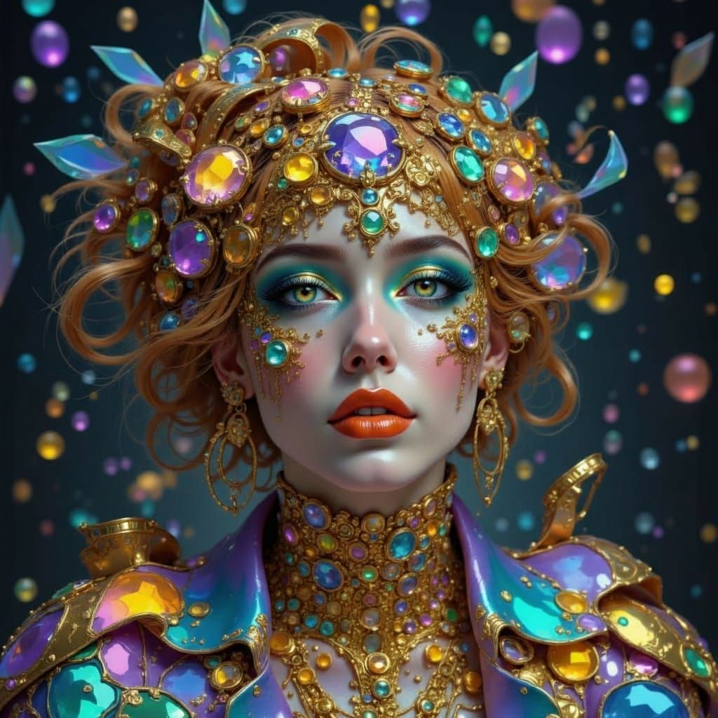 Wooden Woman with Gold Accents in Anime Style