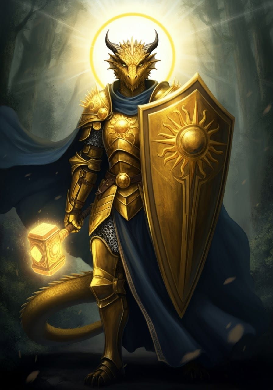 Majestic Golden Dragonborn Paladin Defends the Realm