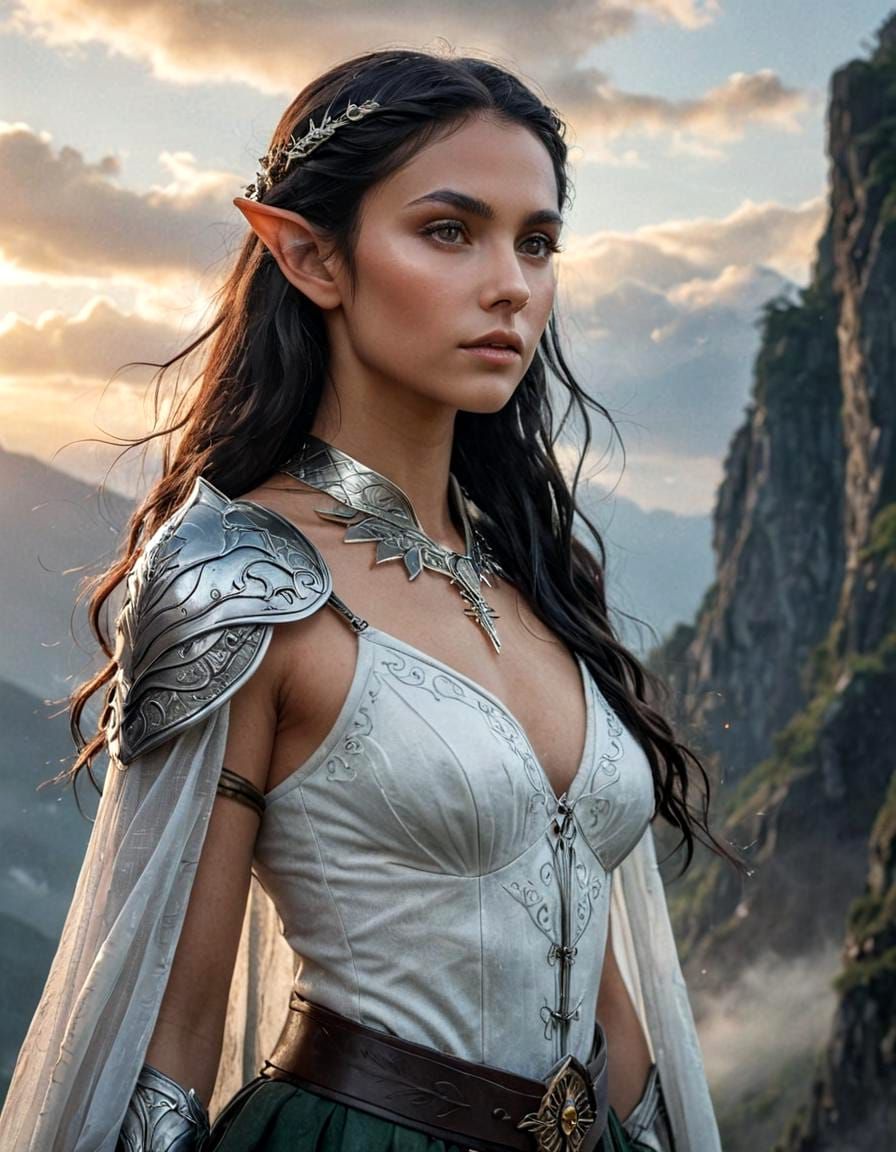 Elven Warrior Silhouette Portrait in Realism Style