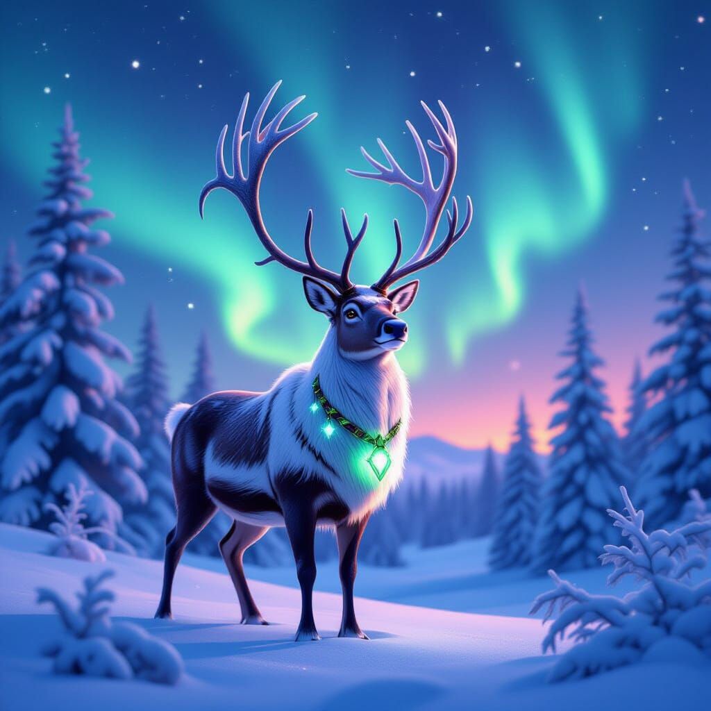 Majestic Reindeer in Mystical Forest Under Aurora