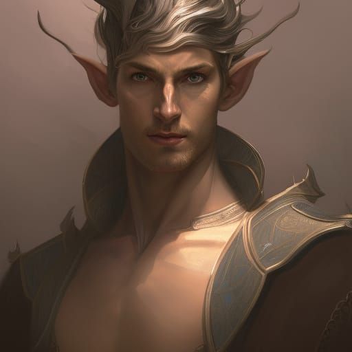 Elven Man Portrait in Hyperdetailed Digital Art Style