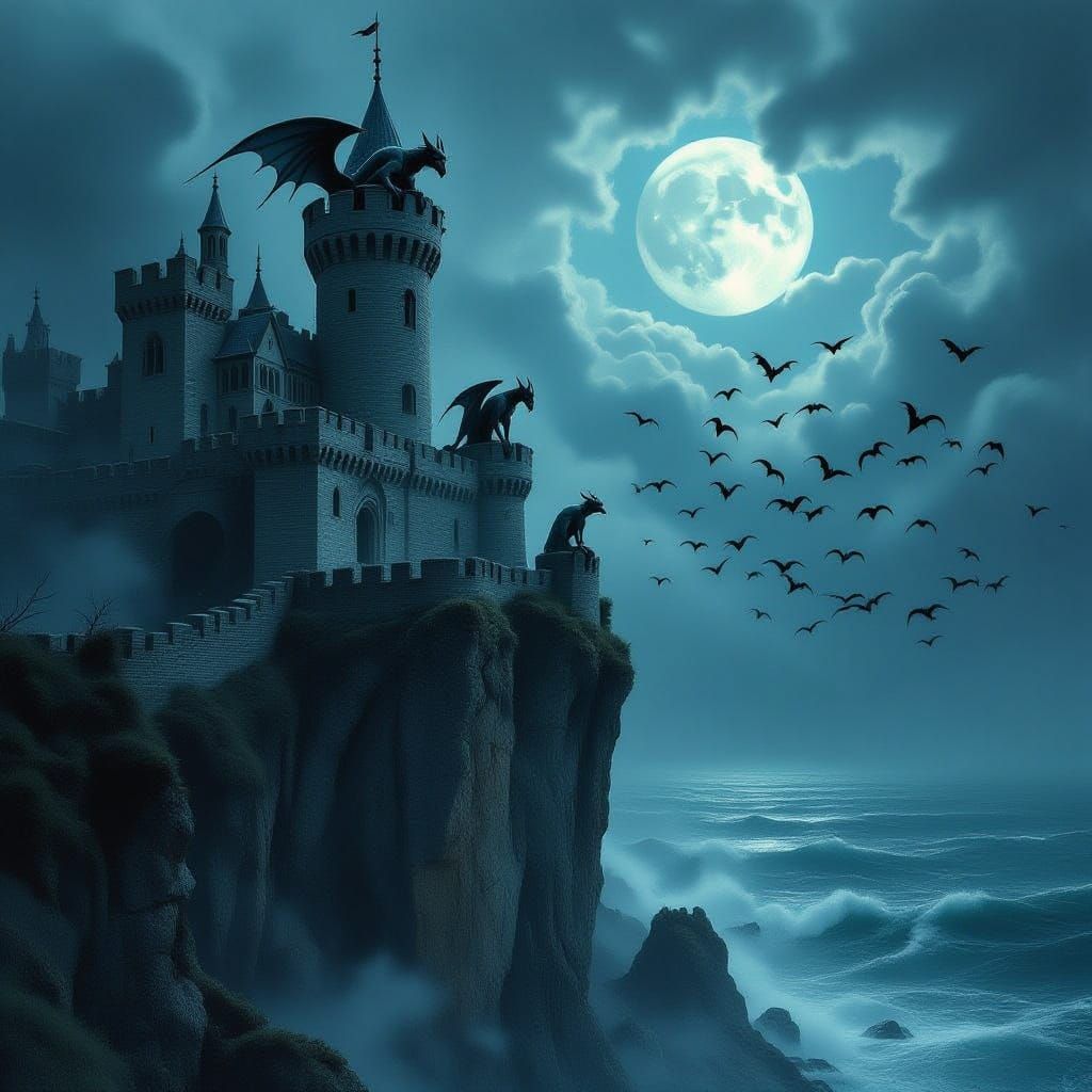 Ancient Castle on Cliff Overlooking Stormy Sea