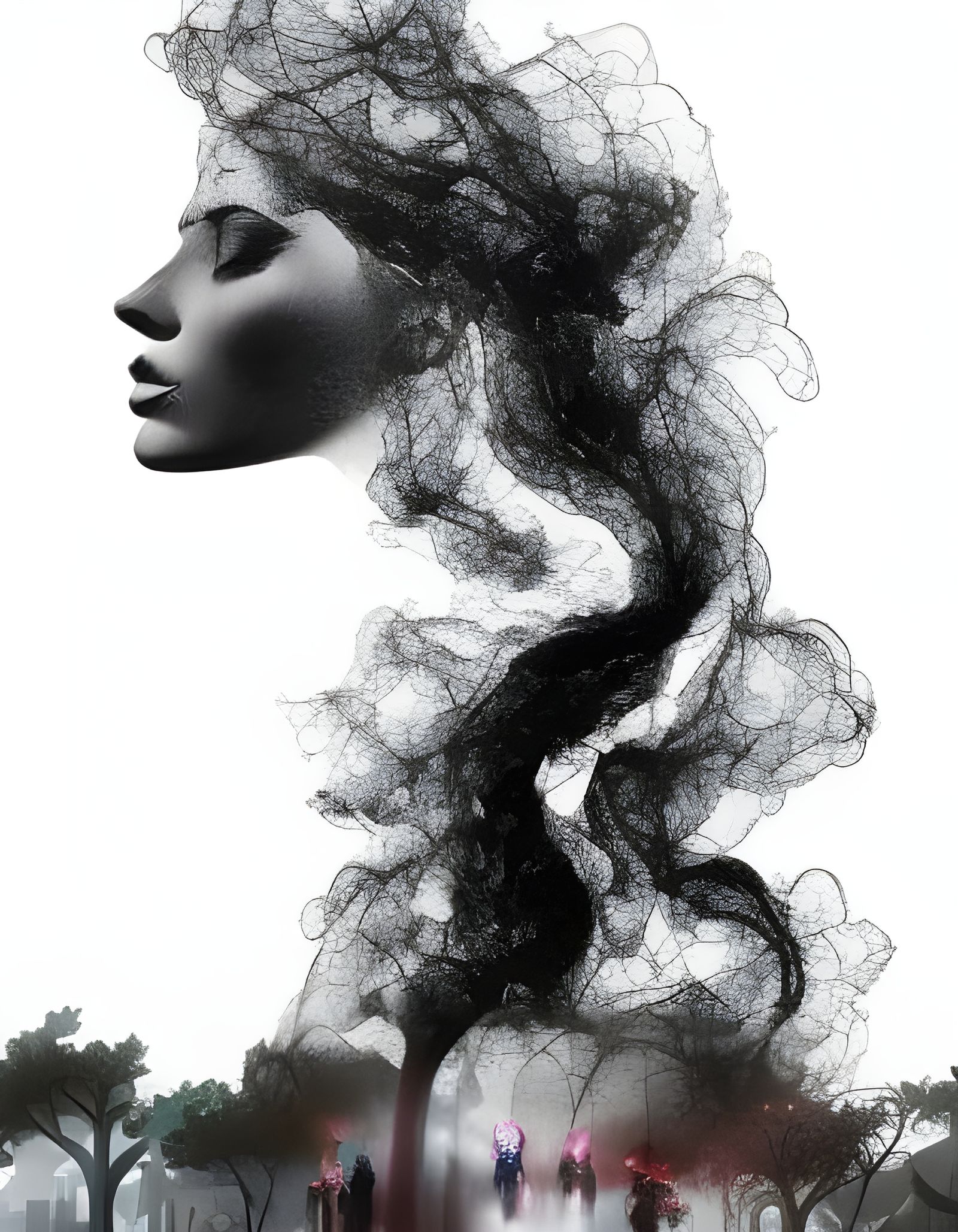 Ethereal Bonfire Scene in Cyberpunk Style