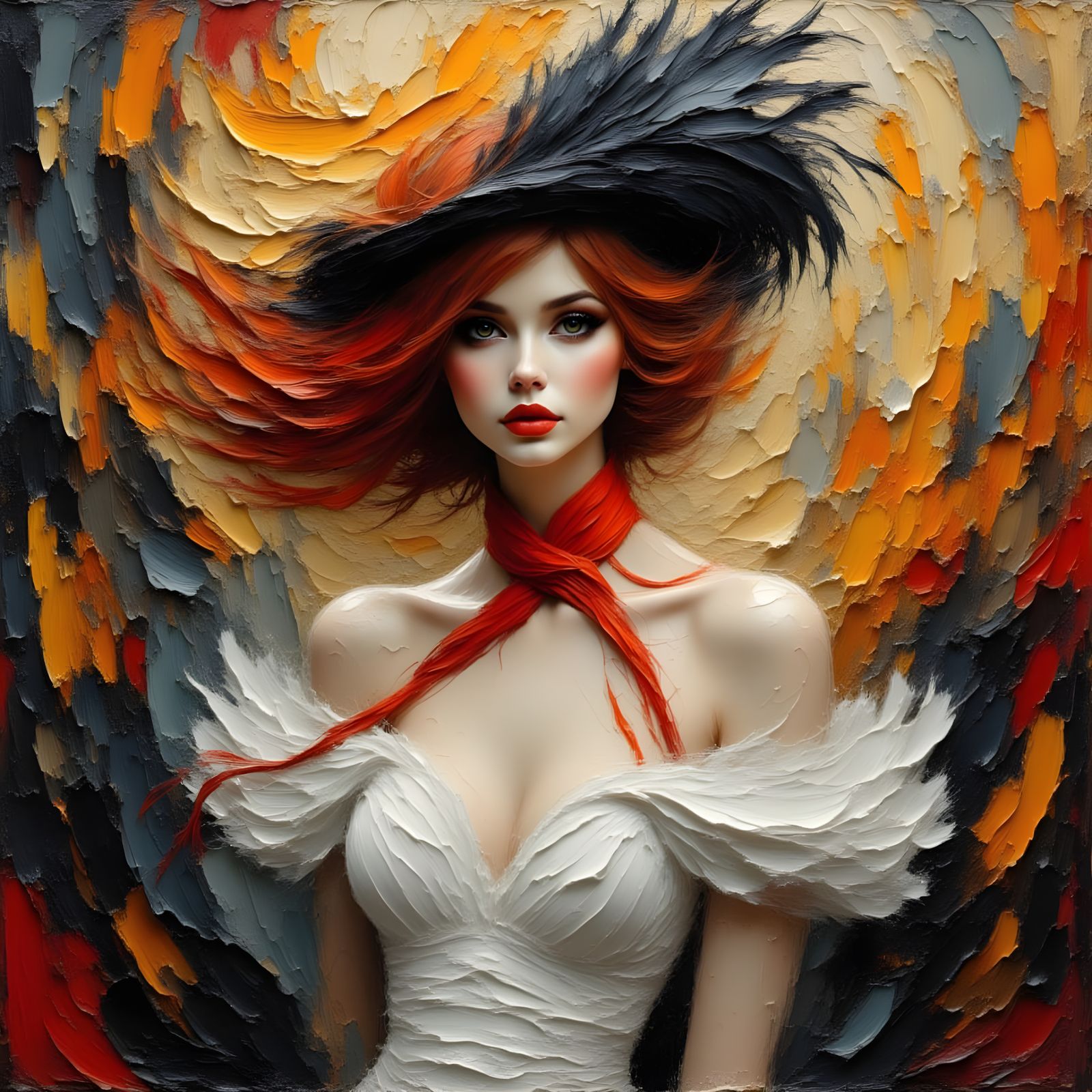 Impasto Portrait of a Fiery Red-Haired Woman