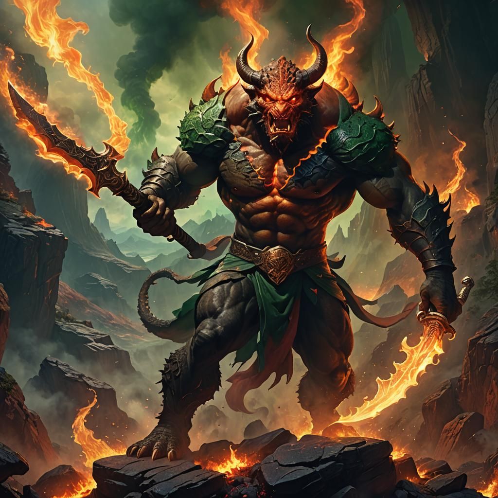 Balrog with Flaming Sword in Frazetta Style