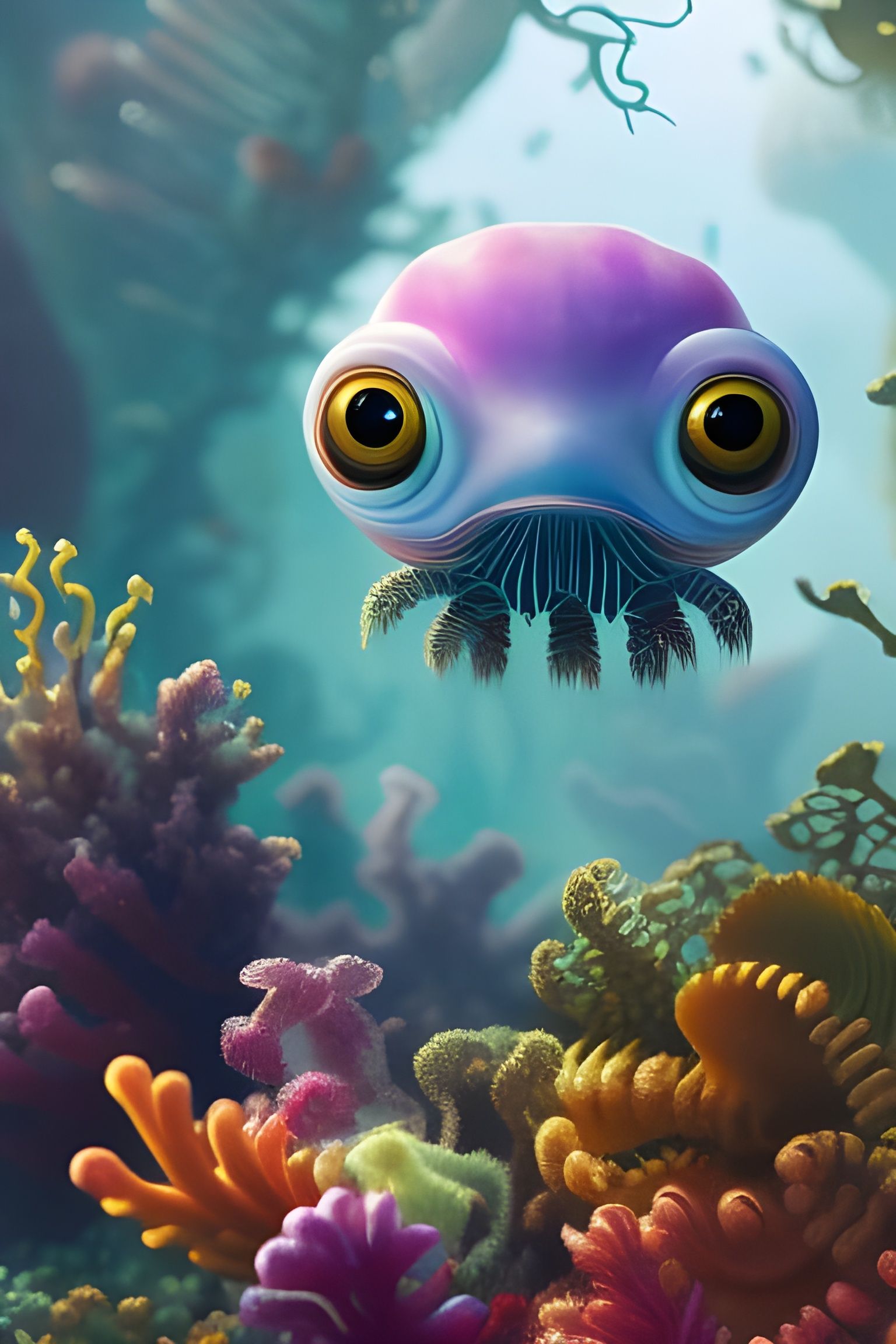 Fugly Cute Jellyfish Monster Portrait in Gouache Style