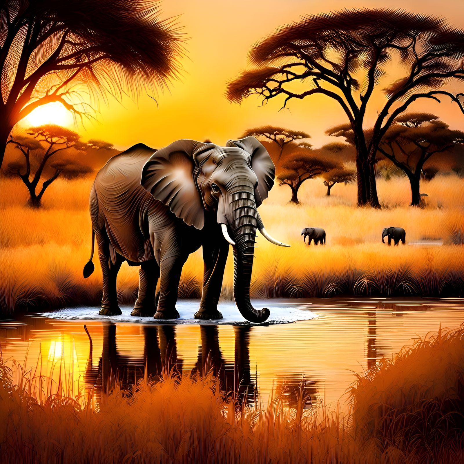 Elephants at Watering Hole